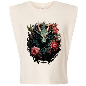 Beautiful Jade Dragon Floral Art Noveau Garment-Dyed Women's Muscle Tee