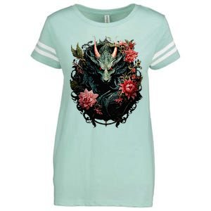 Beautiful Jade Dragon Floral Art Noveau Enza Ladies Jersey Football T-Shirt