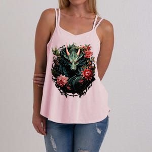 Beautiful Jade Dragon Floral Art Noveau Women's Strappy Tank