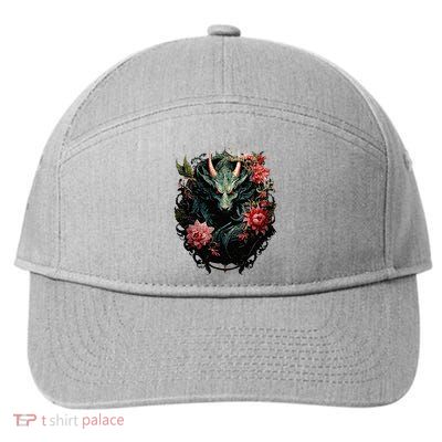 Beautiful Jade Dragon Floral Art Noveau 7-Panel Snapback Hat