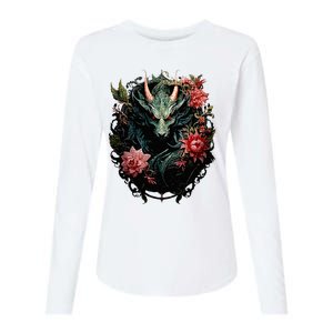 Beautiful Jade Dragon Floral Art Noveau Womens Cotton Relaxed Long Sleeve T-Shirt