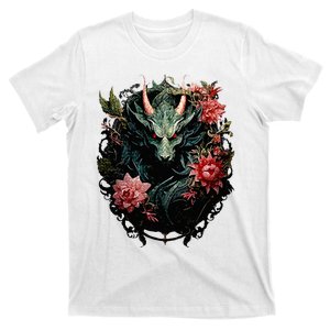 Beautiful Jade Dragon Floral Art Noveau T-Shirt