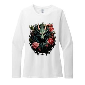 Beautiful Jade Dragon Floral Art Noveau Womens CVC Long Sleeve Shirt