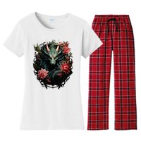 Beautiful Jade Dragon Floral Art Noveau Women's Flannel Pajama Set