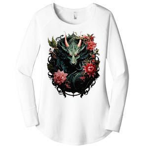 Beautiful Jade Dragon Floral Art Noveau Women's Perfect Tri Tunic Long Sleeve Shirt