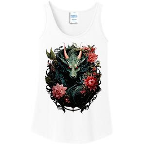 Beautiful Jade Dragon Floral Art Noveau Ladies Essential Tank