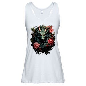 Beautiful Jade Dragon Floral Art Noveau Ladies Essential Flowy Tank