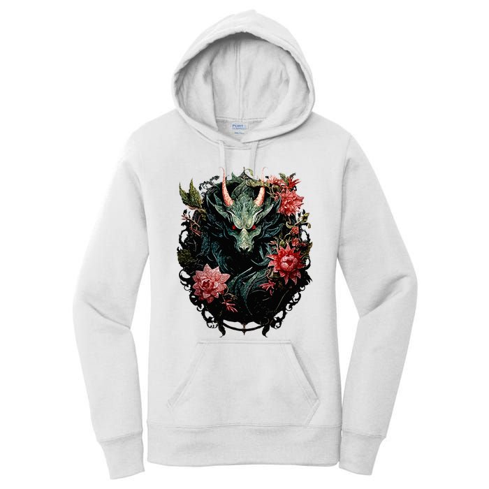 Beautiful Jade Dragon Floral Art Noveau Women's Pullover Hoodie