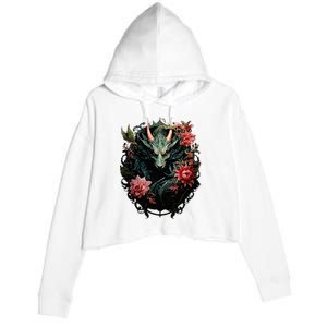 Beautiful Jade Dragon Floral Art Noveau Crop Fleece Hoodie