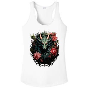 Beautiful Jade Dragon Floral Art Noveau Ladies PosiCharge Competitor Racerback Tank