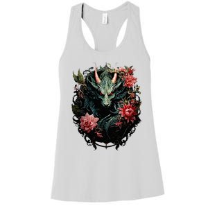 Beautiful Jade Dragon Floral Art Noveau Women's Racerback Tank