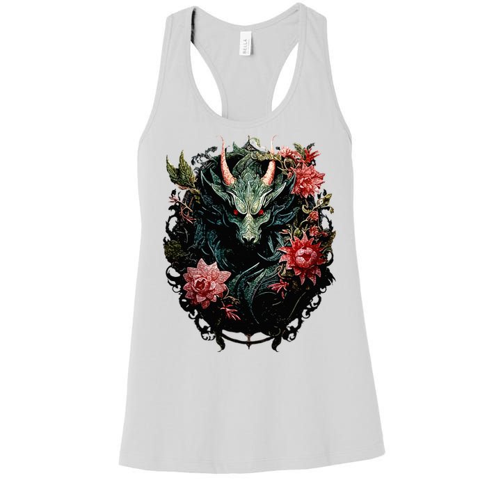 Beautiful Jade Dragon Floral Art Noveau Women's Racerback Tank