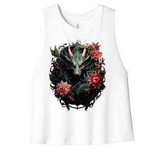 Beautiful Jade Dragon Floral Art Noveau Women's Racerback Cropped Tank