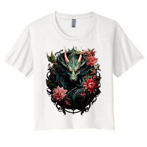 Beautiful Jade Dragon Floral Art Noveau Women's Crop Top Tee