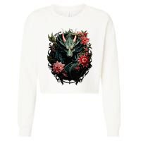 Beautiful Jade Dragon Floral Art Noveau Cropped Pullover Crew