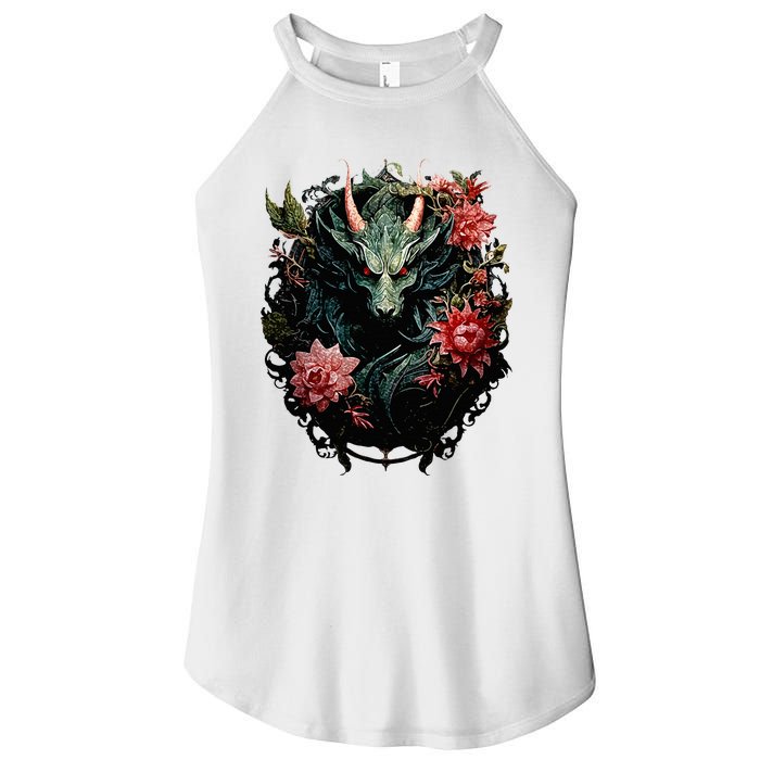 Beautiful Jade Dragon Floral Art Noveau Women's Perfect Tri Rocker Tank