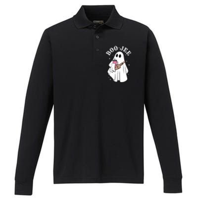 Boo Jee Funny Halloween Shopaholic Ghost Performance Long Sleeve Polo