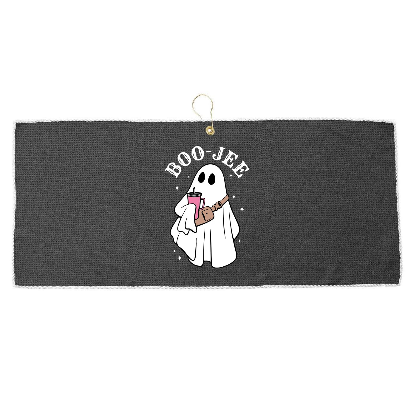 Boo Jee Funny Halloween Shopaholic Ghost Large Microfiber Waffle Golf Towel