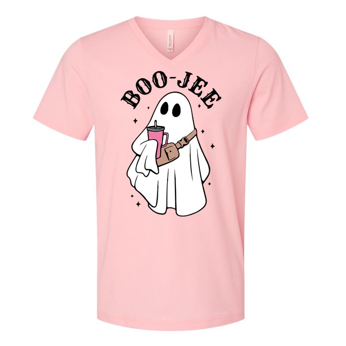 Boo Jee Funny Halloween Shopaholic Ghost V-Neck T-Shirt