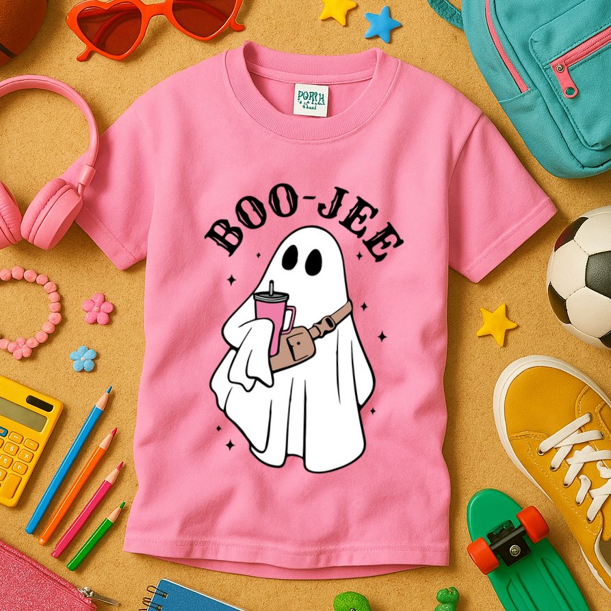 Boo Jee Funny Halloween Shopaholic Ghost Kids T-Shirt