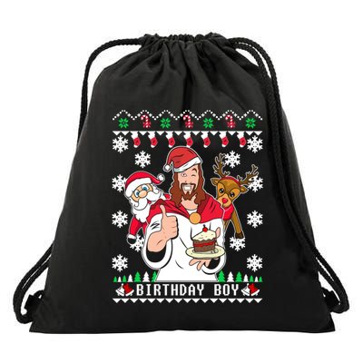 Birthday Jesus Funny Ugly Christmas Funny Gift Drawstring Bag
