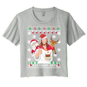 Birthday Jesus Funny Ugly Christmas Funny Gift Women's Crop Top Tee