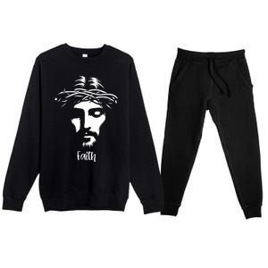 Beautiful Jesus Face Crown Of Thorns Christian Faith Peace Premium Crewneck Sweatsuit Set