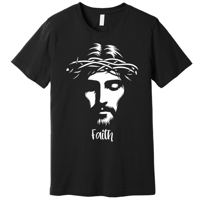 Beautiful Jesus Face Crown Of Thorns Christian Faith Peace Premium T-Shirt