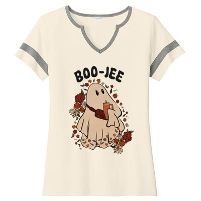 Boo Jee Fall Halloween Ghost Funny Ladies Halftime Notch Neck Tee