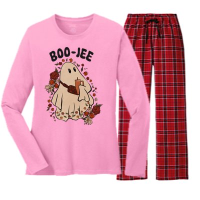 Boo Jee Fall Halloween Ghost Funny Women's Long Sleeve Flannel Pajama Set 