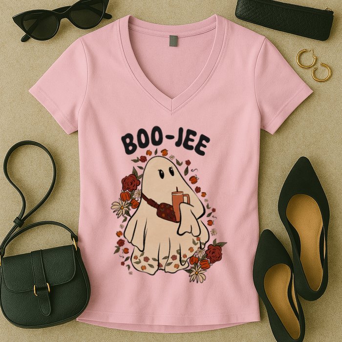 Boo Jee Fall Halloween Ghost Funny Women's V-Neck T-Shirt