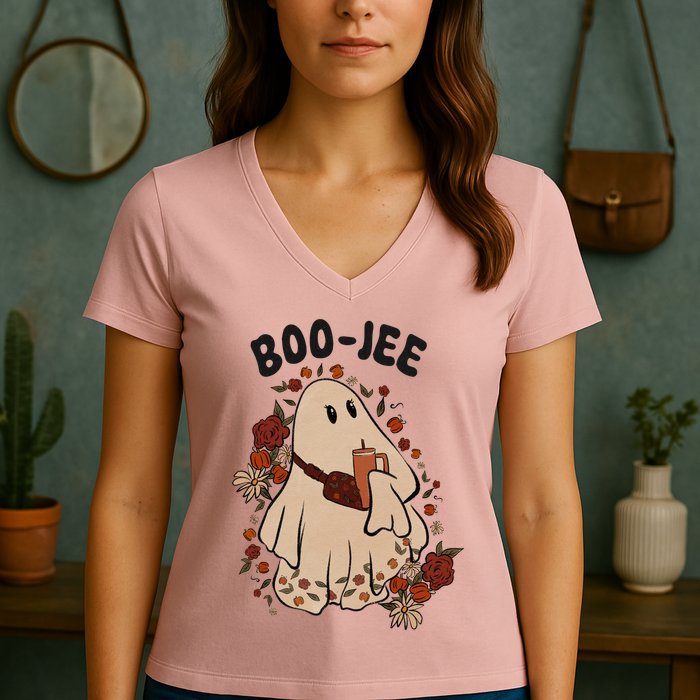 Boo Jee Fall Halloween Ghost Funny Women's V-Neck T-Shirt