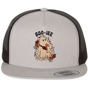 Boo Jee Fall Halloween Ghost Funny Flat Bill Trucker Hat