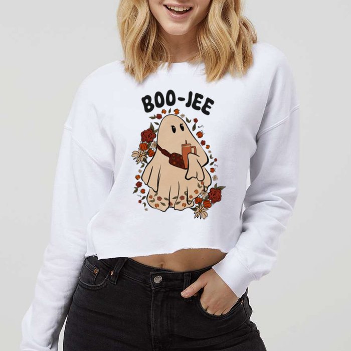 Boo Jee Fall Halloween Ghost Funny Cropped Pullover Crew