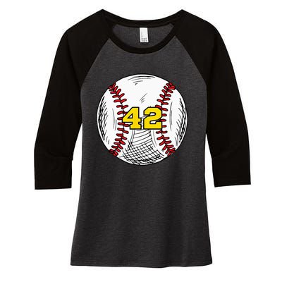 Baseball Jersey Favorite Lucky Number 42 Women's Tri-Blend 3/4-Sleeve Raglan Shirt