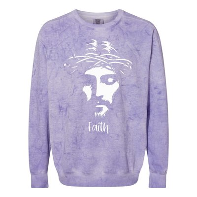 Beautiful Jesus Face Crown Of Thorns Christian Faith Peace Colorblast Crewneck Sweatshirt