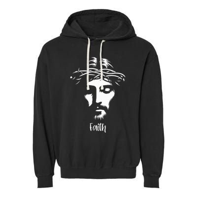 Beautiful Jesus Face Crown Of Thorns Christian Faith Peace Garment-Dyed Fleece Hoodie