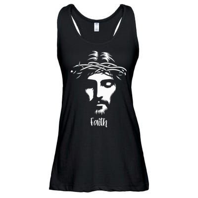 Beautiful Jesus Face Crown Of Thorns Christian Faith Peace Ladies Essential Flowy Tank