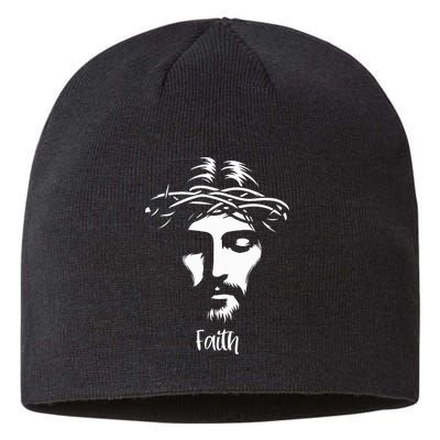 Beautiful Jesus Face Crown Of Thorns Christian Faith Peace Sustainable Beanie