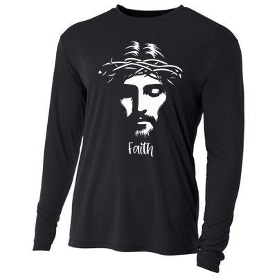 Beautiful Jesus Face Crown Of Thorns Christian Faith Peace Cooling Performance Long Sleeve Crew