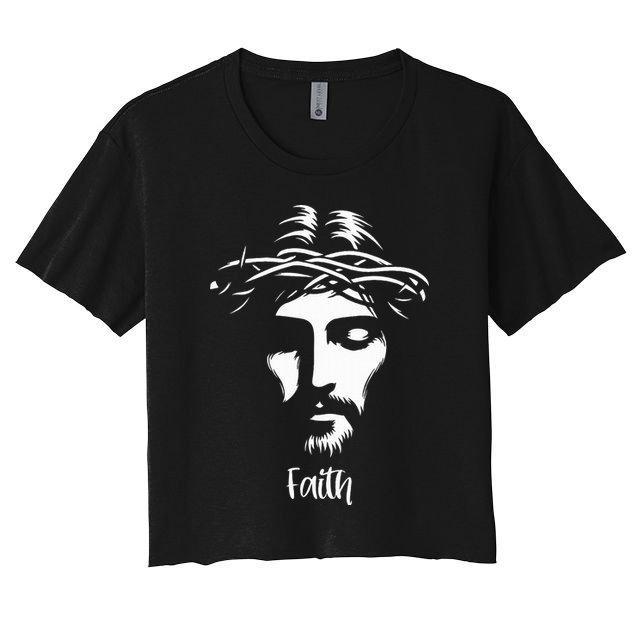 Beautiful Jesus Face Crown Of Thorns Christian Faith Peace Crop Top
