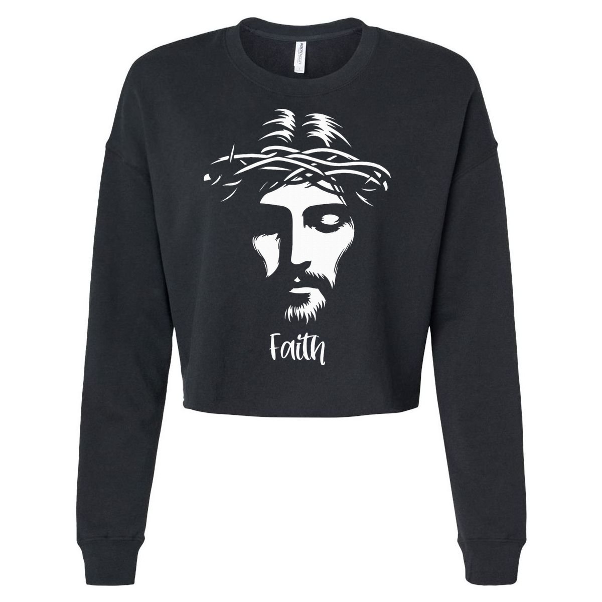 Beautiful Jesus Face Crown Of Thorns Christian Faith Peace Cropped Pullover Crew