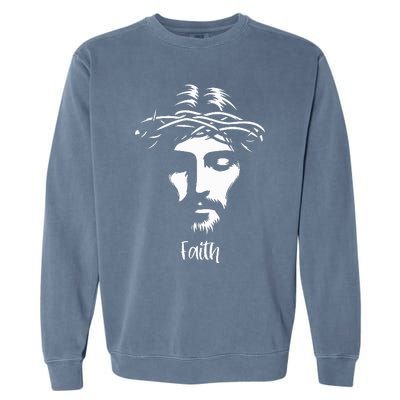 Beautiful Jesus Face Crown Of Thorns Christian Faith Peace Garment-Dyed Sweatshirt