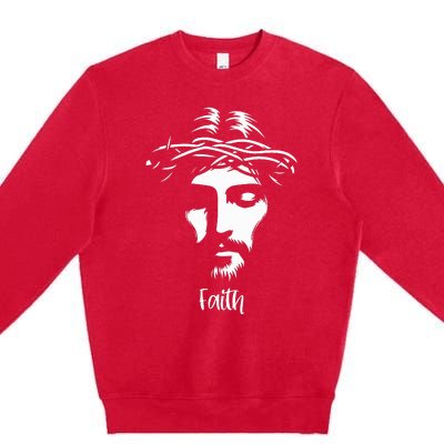 Beautiful Jesus Face Crown Of Thorns Christian Faith Peace Premium Crewneck Sweatshirt