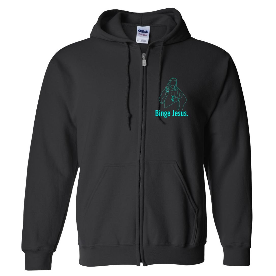 Binge Jesus Funny Christian Full Zip Hoodie