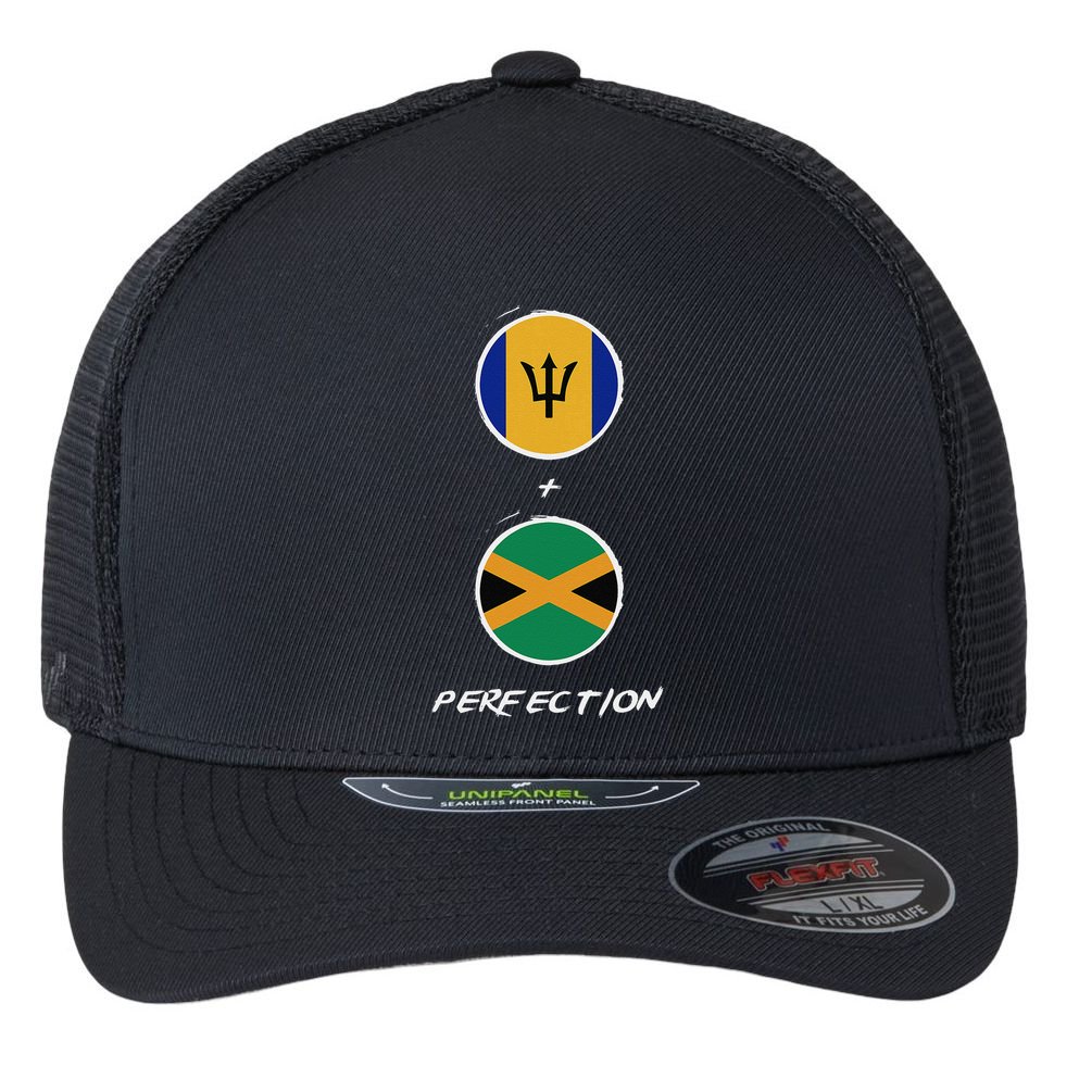 Barbados Jamaica Flag Perfection Bajan Barbadian Jamaican Flexfit Unipanel Trucker Cap
