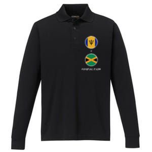 Barbados Jamaica Flag Perfection Bajan Barbadian Jamaican Performance Long Sleeve Polo