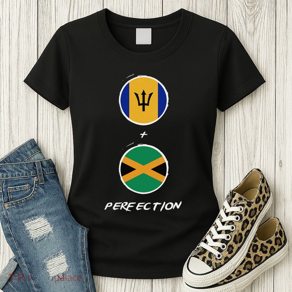 Barbados Jamaica Flag Perfection Bajan Barbadian Jamaican Womens T-Shirt