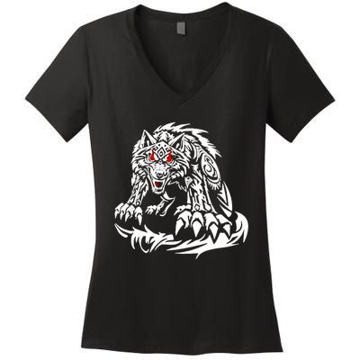 Black Jacob Fatu Wolf Women's V-Neck T-Shirt