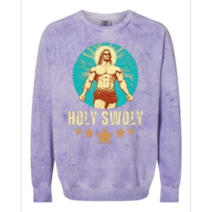 Bodybuilding Jesus Fitness Holy Swoly Funny Gym Colorblast Crewneck Sweatshirt